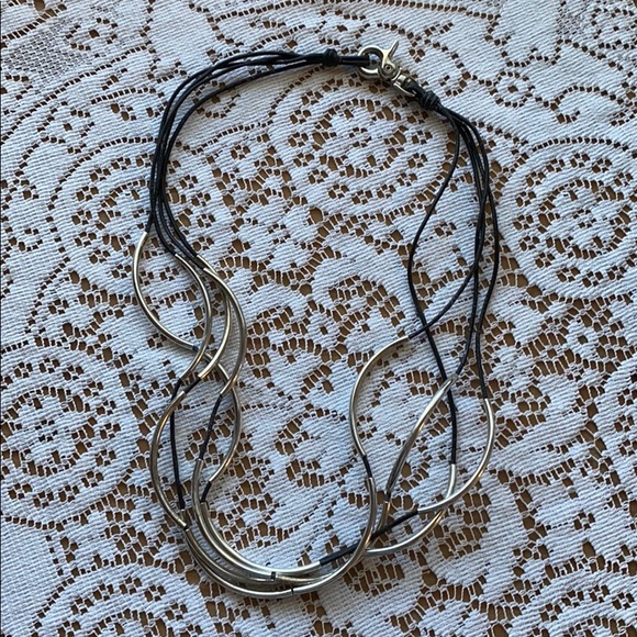Boho Silver Bar and Black Leather Necklace - Picture 3 of 13